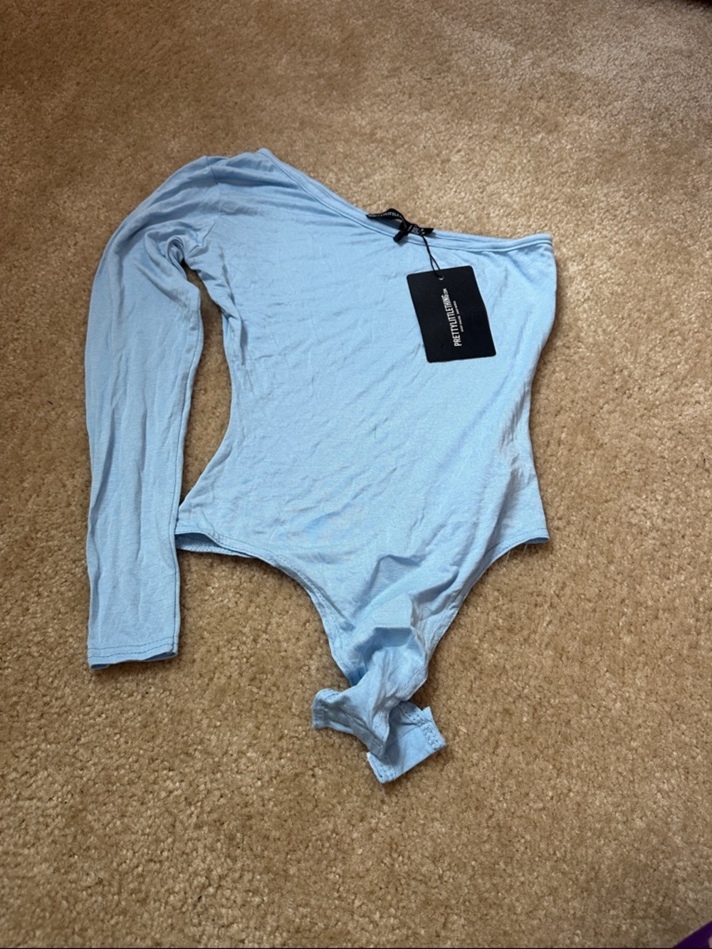 PrettyLittleThing Pale Blue One-Shoulder Long Sleeve Bodysuit